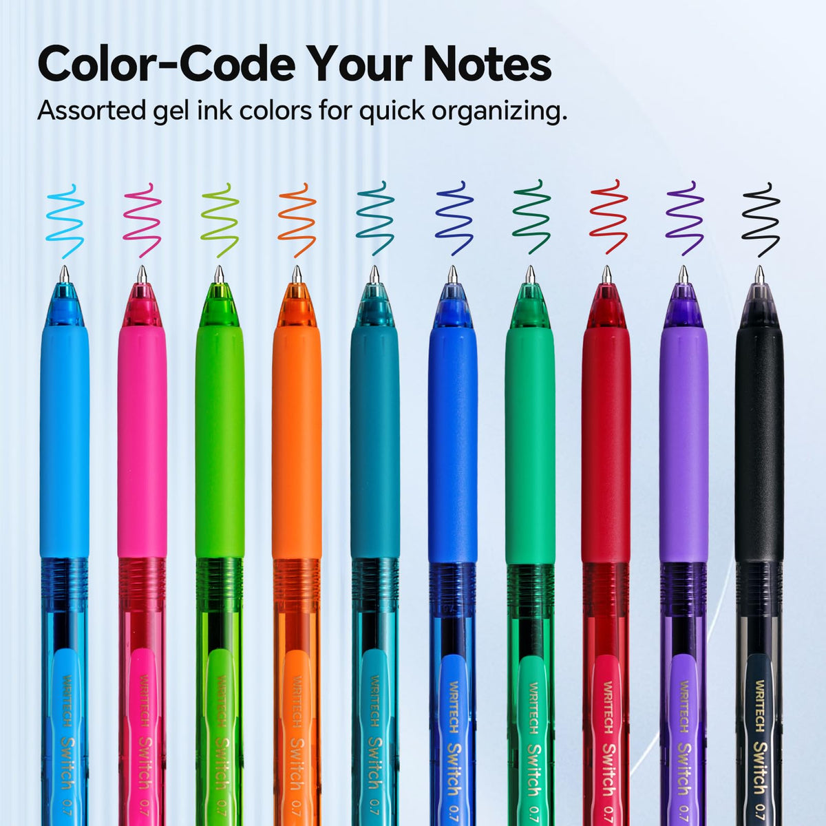 WRITECH Colored Gel Pens 0.7mm: Switch Silent Click Mode for Quiet or Click Feedback Smooth Writing