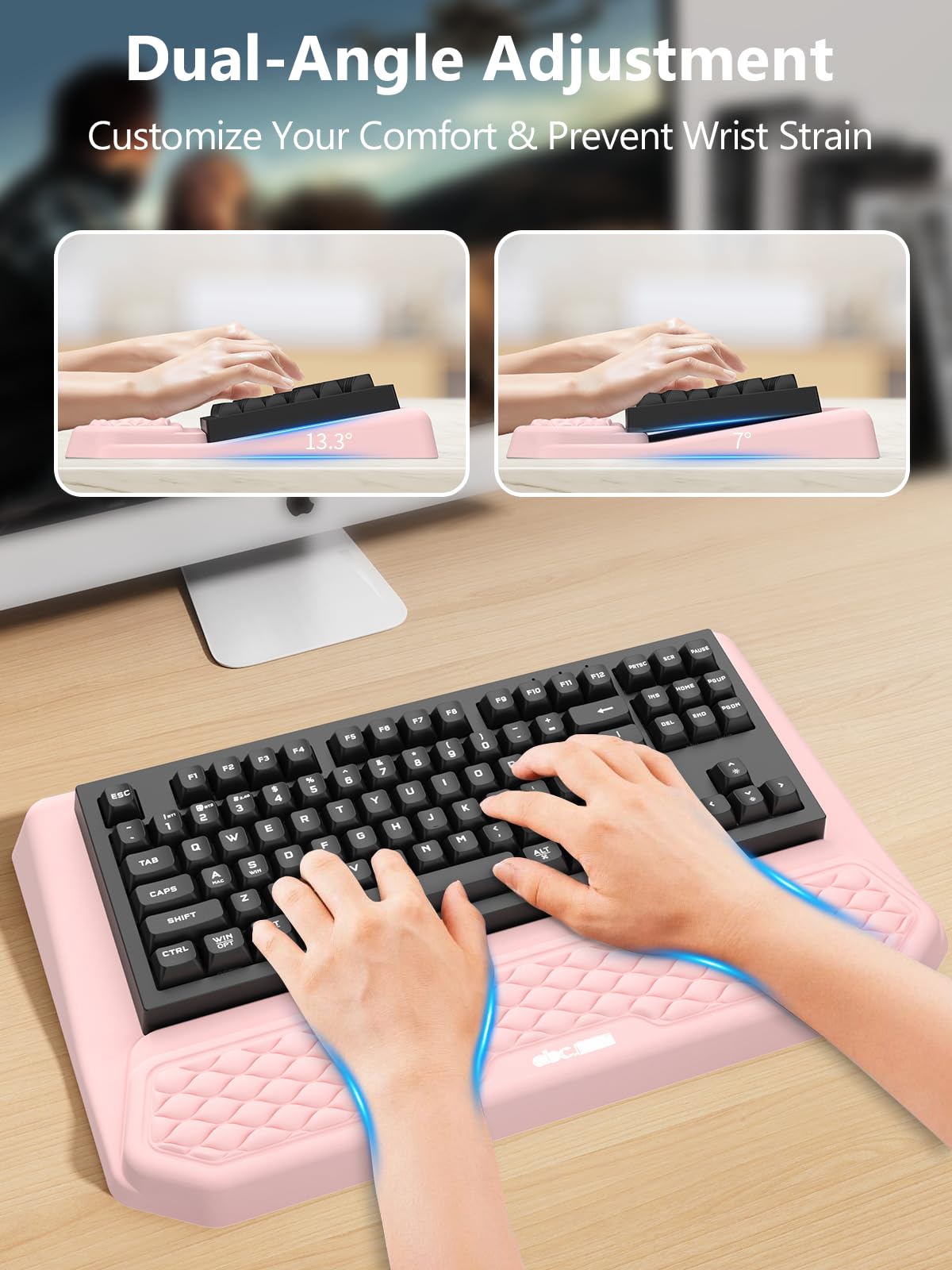 2-in-1 Ergonomic Keyboard Stand with Wrist Rest, Pink