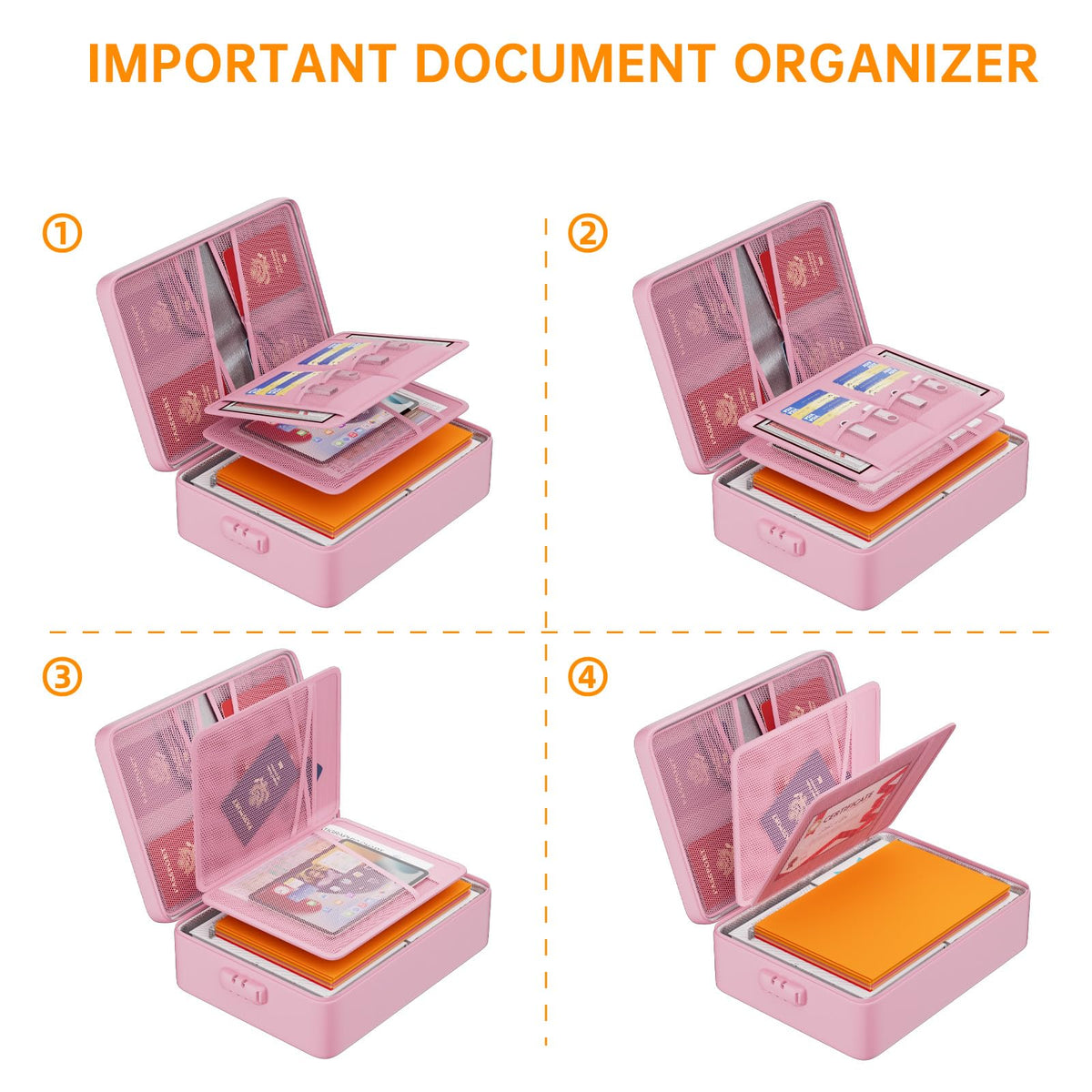 DocSafe 5200°F Fireproof Document Organizer Box with Lock, Pink (Soft)