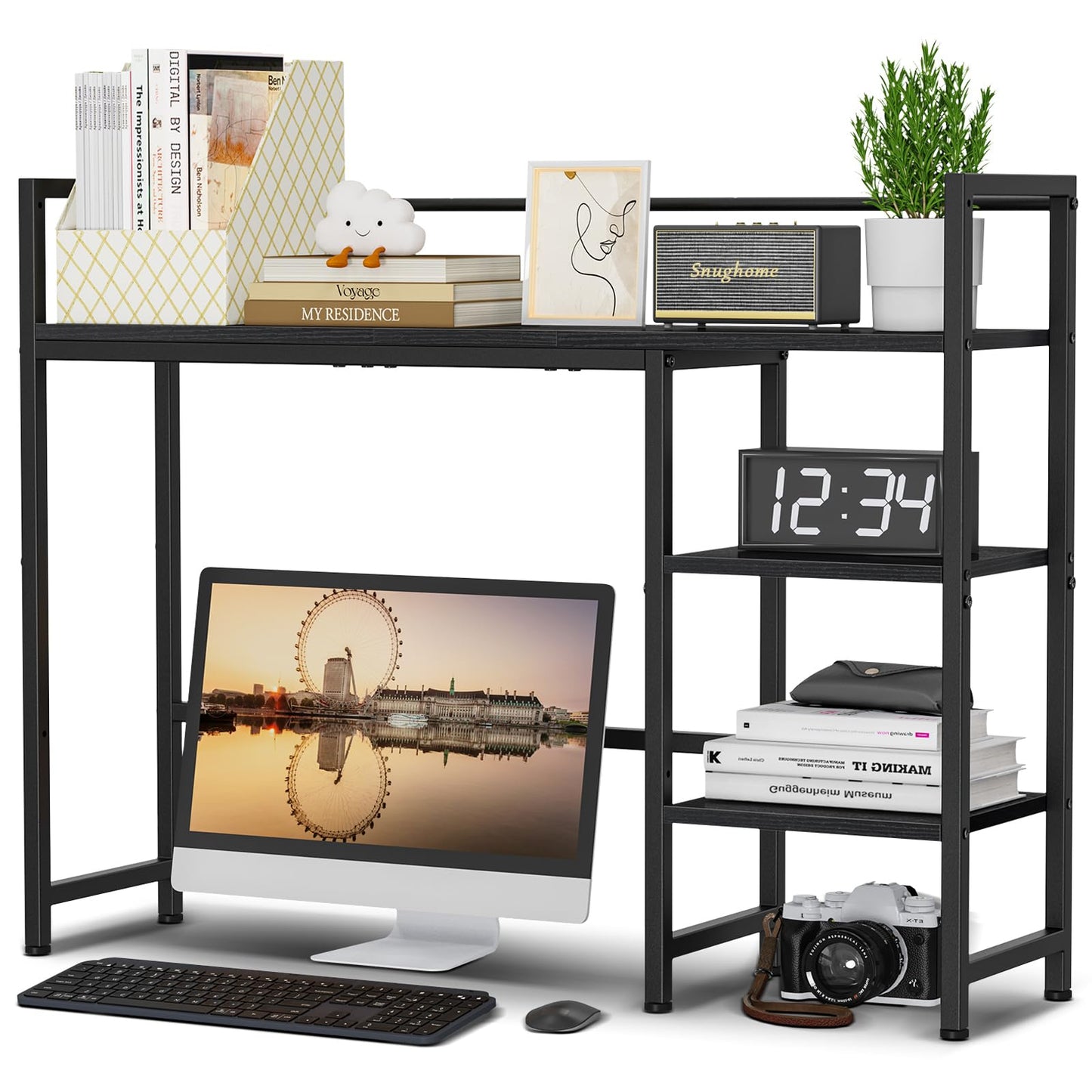Snughome Desk Shelf, 38.6" Desk Hutch for Computer Monitor, Desktop Organizer Shelf, 4 Tier Desk