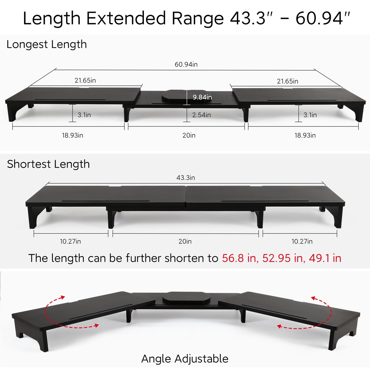 Nnewvante Monitor Stand Riser, 60 inch Bamboo Triple Monitor Stand for Desk