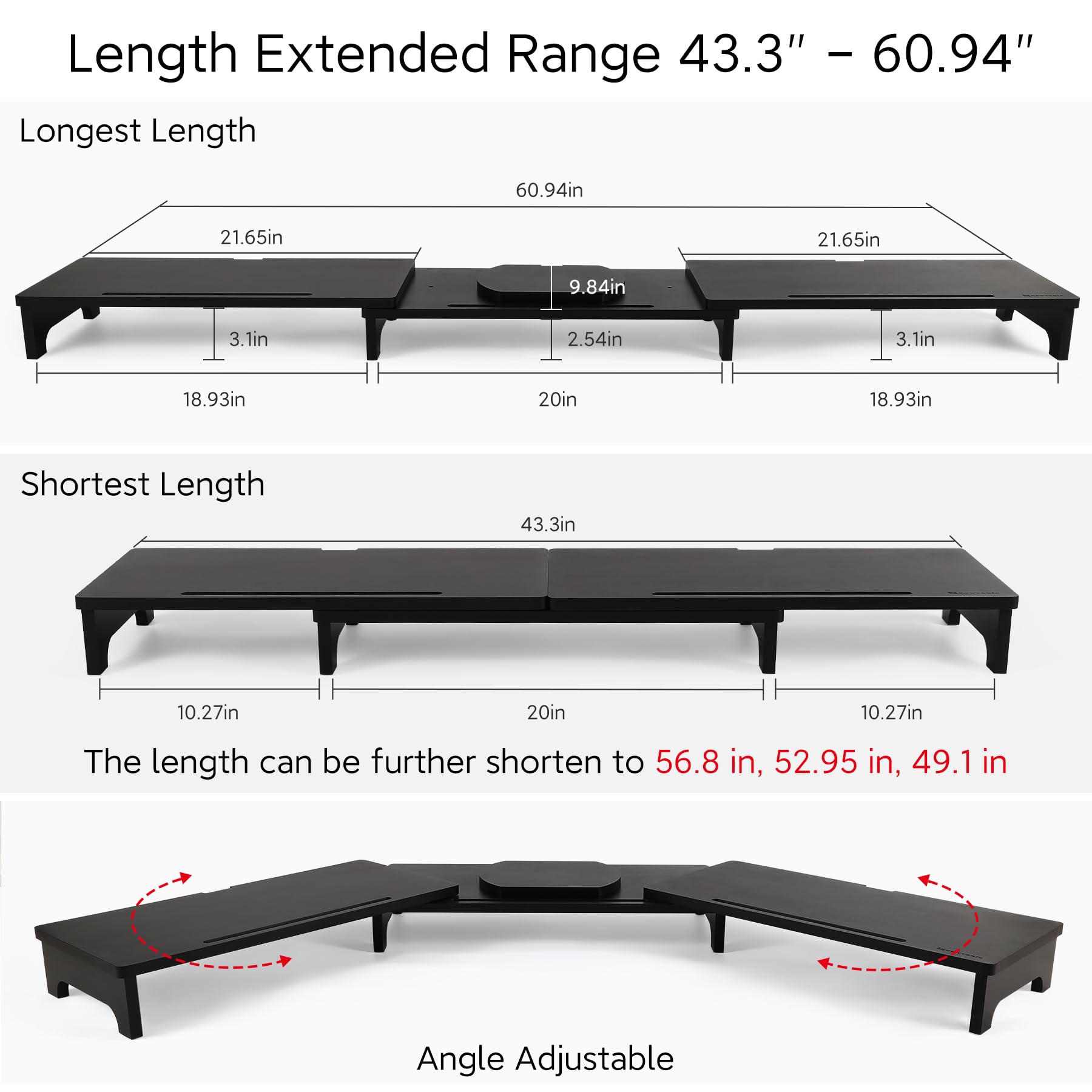 Nnewvante Monitor Stand Riser, 60 inch Bamboo Triple Monitor Stand for Desk