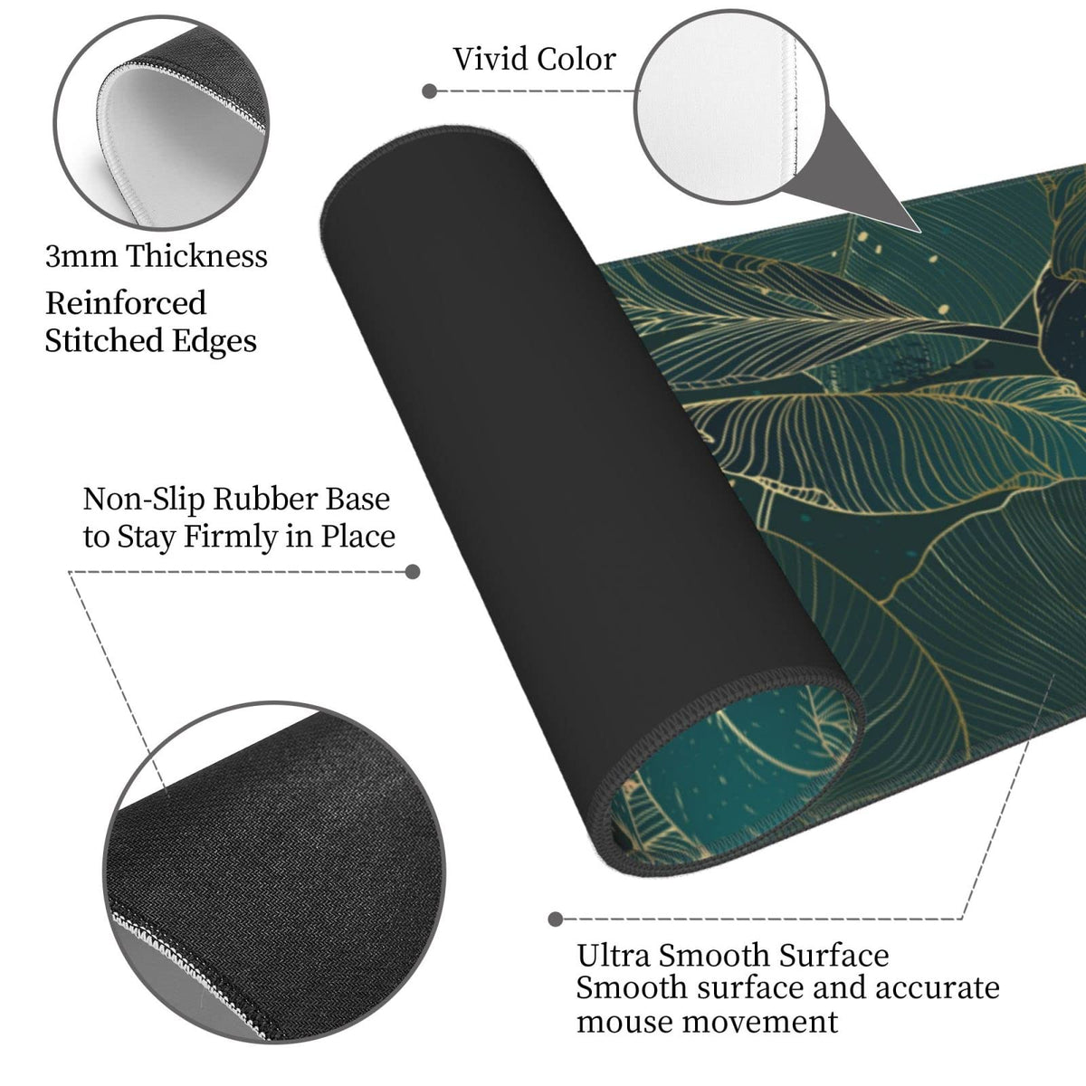 Tropical Monstera Leaves Gold Green XXL XL Large Gaming Mouse Pad for Desk, Non-Slip Long Extended
