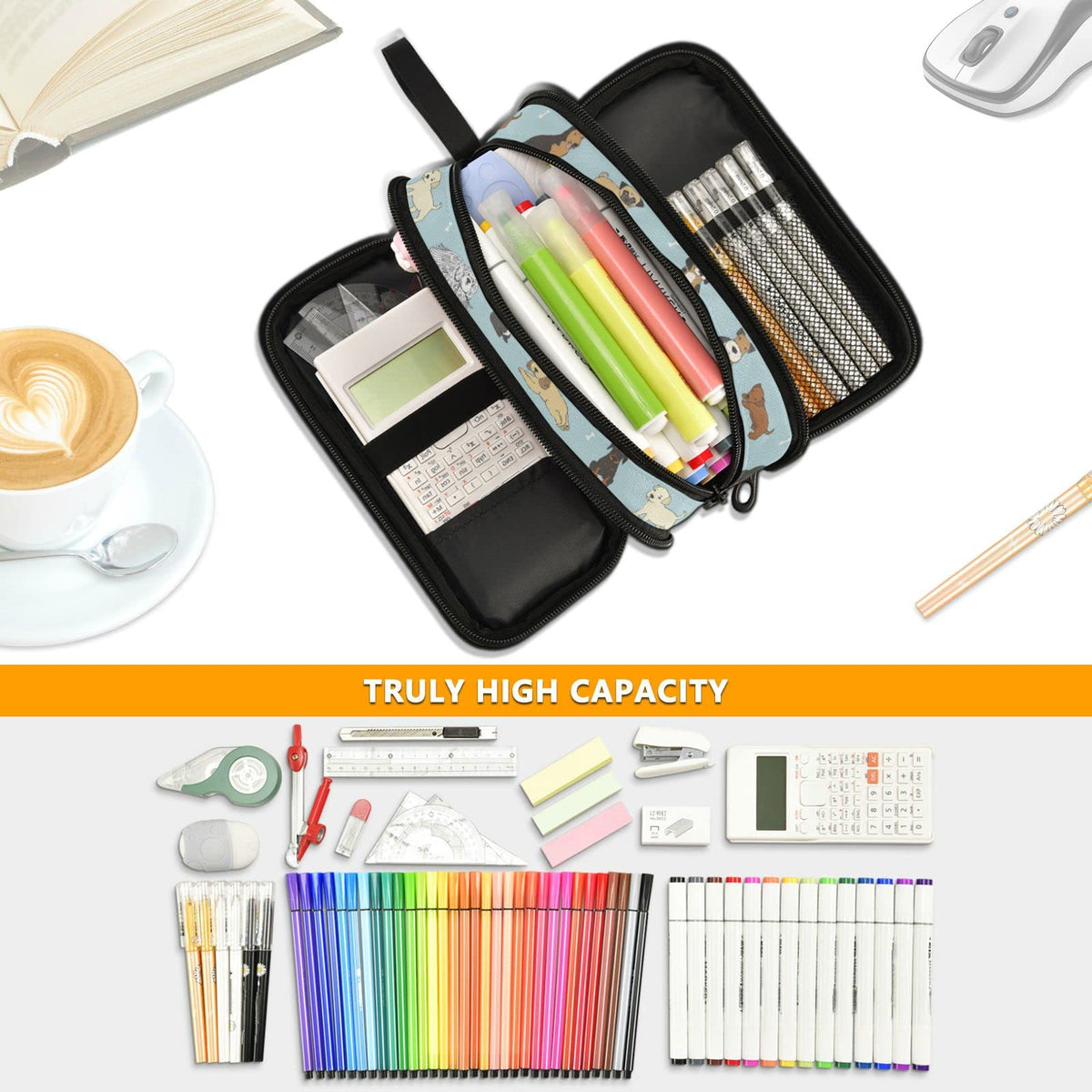 XUWU Cute Puppy Dog Large Capacity Pencil Case Pencil Pouch Pen Box
