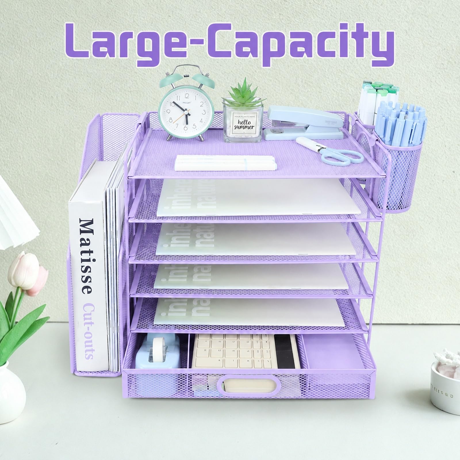 ideallife Desk Organizers and Accessories with File Holder, 6-Tier Paper Letter Tray Organiser with