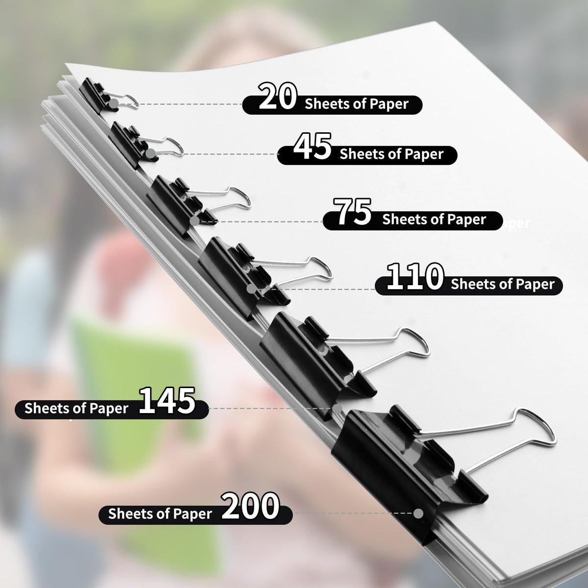 125Pcs Binder Clips Colored, Binder Clips Assorted Sizes, 6 Sizes Binder Paper Clips for Office
