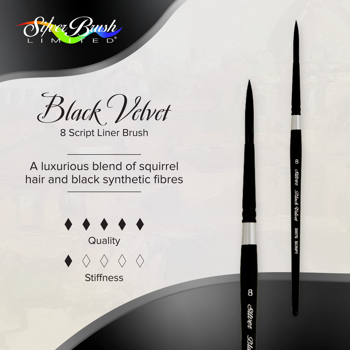Silver Brush Limited Black Velvet Script Liner Watercolor Brush, Size 8