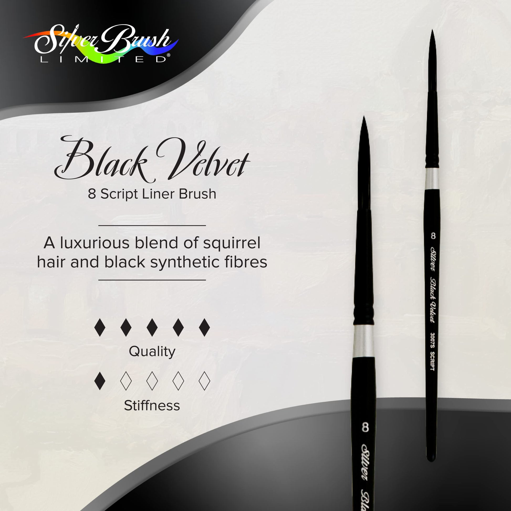 Silver Brush Limited Black Velvet Script Liner Watercolor Brush, Size 8