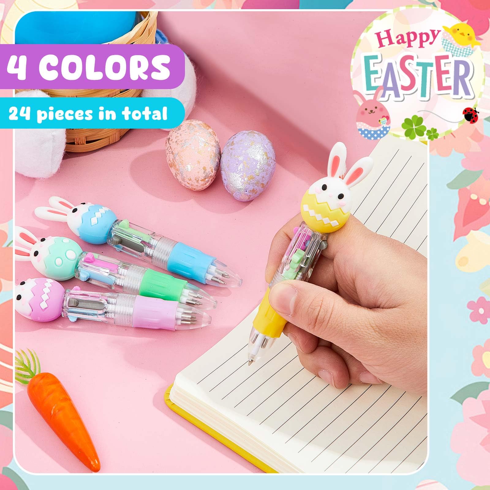 Kosiz 24 Pack Easter Party Favors Multicolor 4 in 1 0.5mm Ballpoint Pen