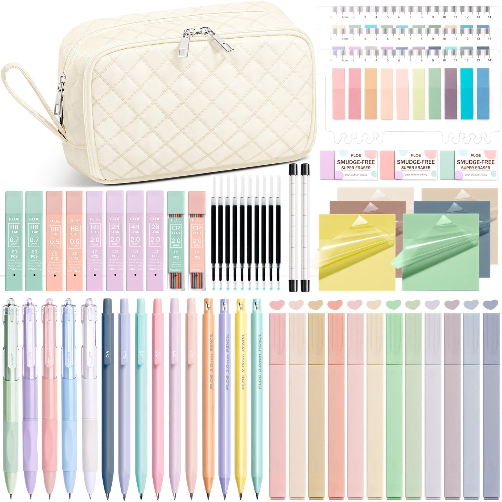 62PCS Aesthetic Back to School Supplies w/ Cute Pencil Case Stationary Set