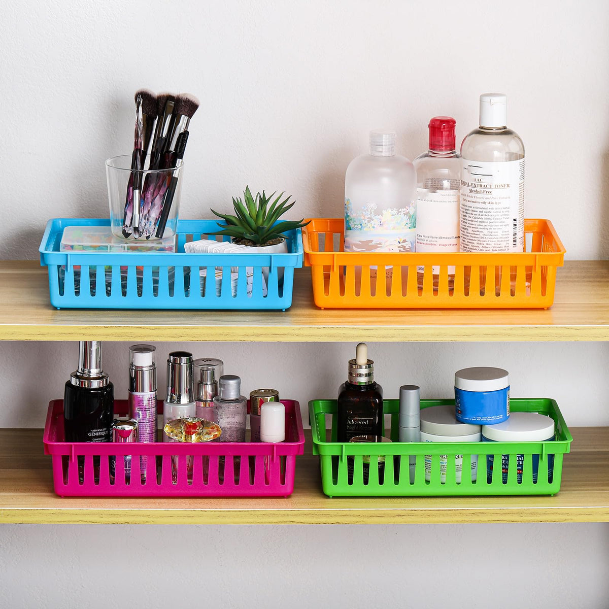 DEAYOU 16 Pack Classroom Storage Baskets Bins, Small Plastic Organizer Basket, Colorful Storage