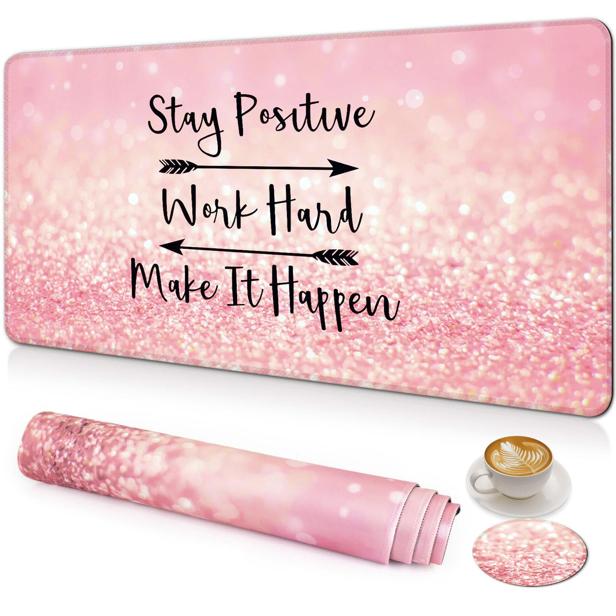 Large Gaming Mouse Pad with Coaster,Desk Matt for Desktop,Desk Mat-Pink