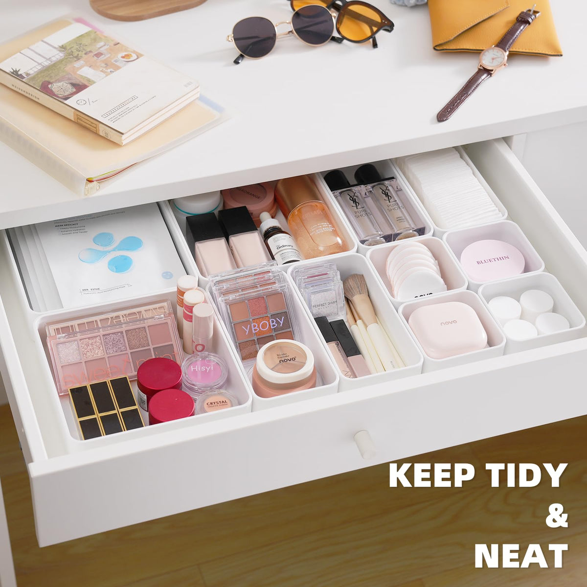 CHANCETSUI 11-Piece Stackable Drawer Organizer Set, Multi-size Desk Drawer Organizer Trays Vanity