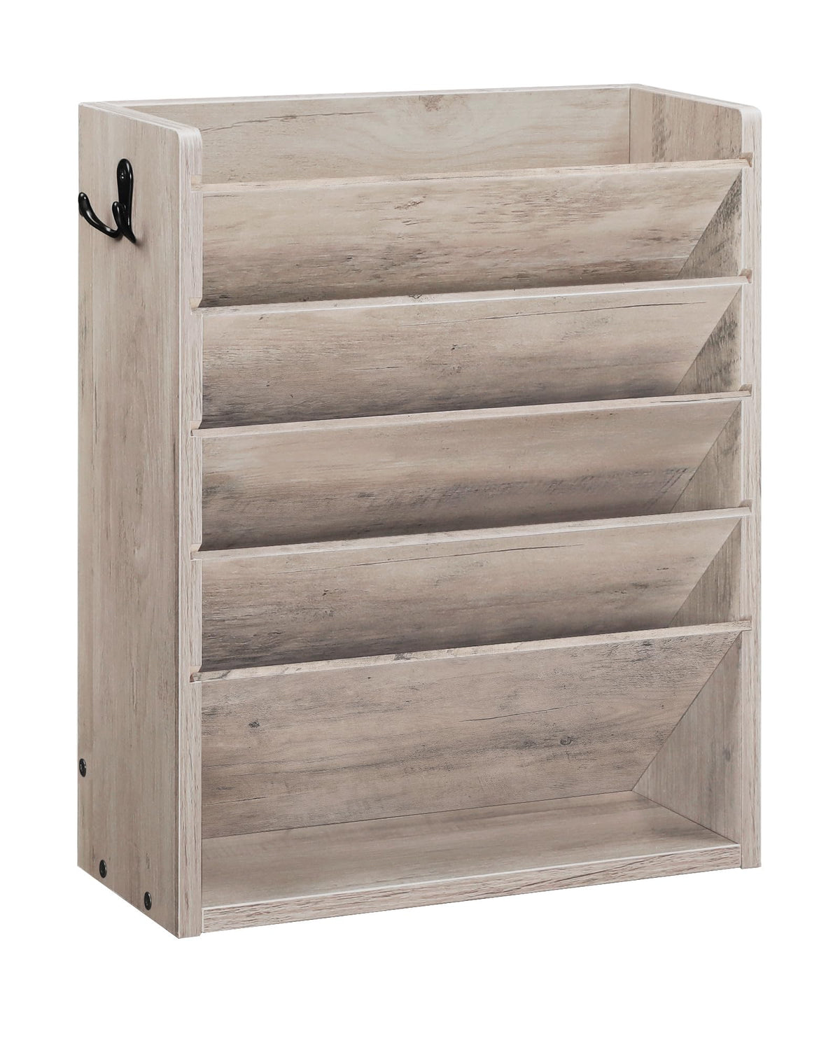 CHOEZON Wall File Organizer, 6-Tier Vertical Mount Hanging Holder with 2 Side Hooks, Modern Wooden