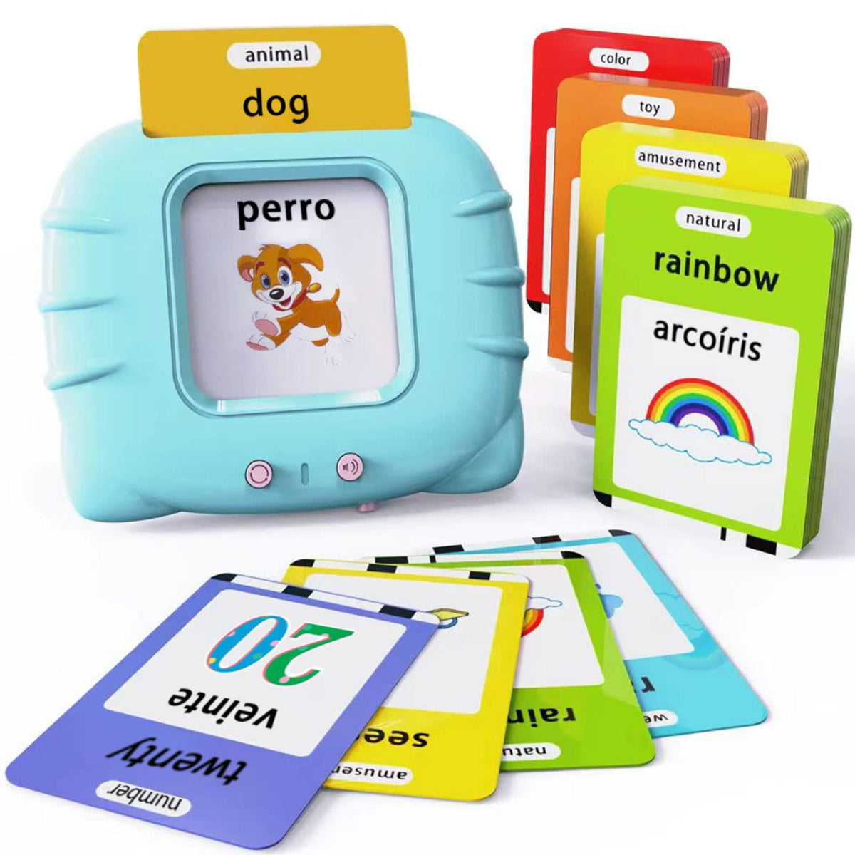 Lapare Spanish and English Bilingual Audible Flash Cards Toy with Music, Learn Spanish and English