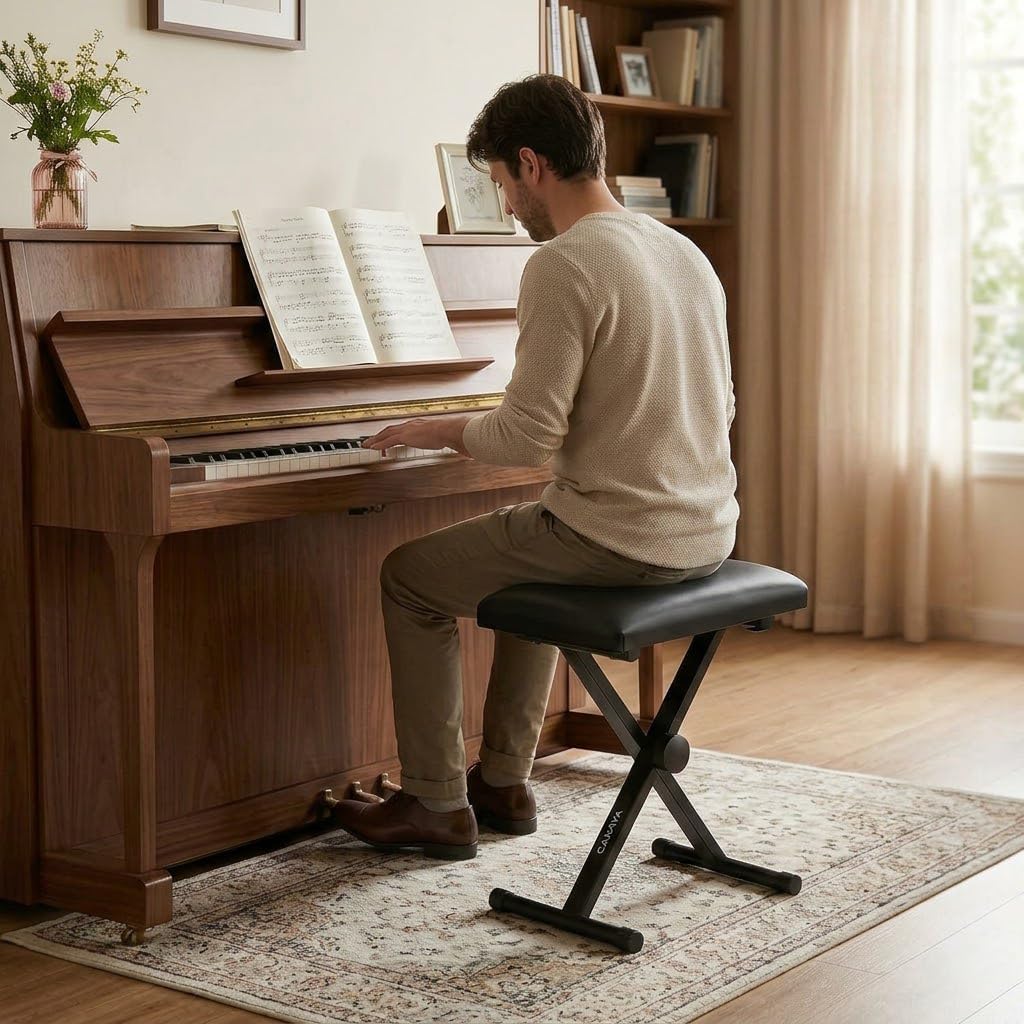 CAHAYA Keyboard Bench X-Style Height Adjustable 16.3-19.6in Padded Cushion Piano Stool Bench