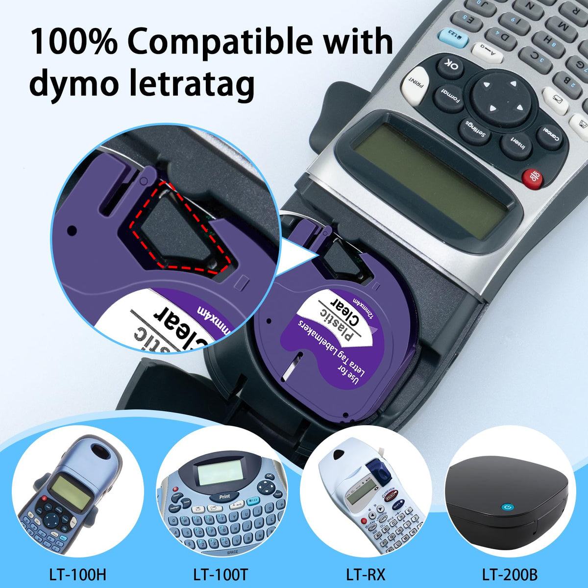 Compatible with DYMO LetraTag Refills Transparent 12mm 1/2'' 16952 Plastic