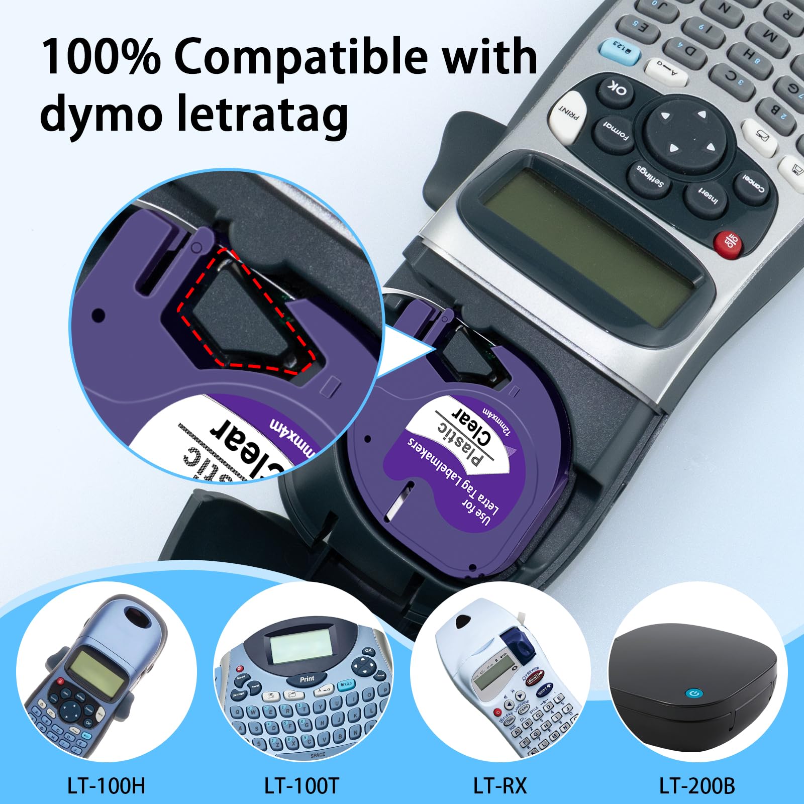 Compatible with DYMO LetraTag Refills Transparent 12mm 1/2'' 16952 Plastic