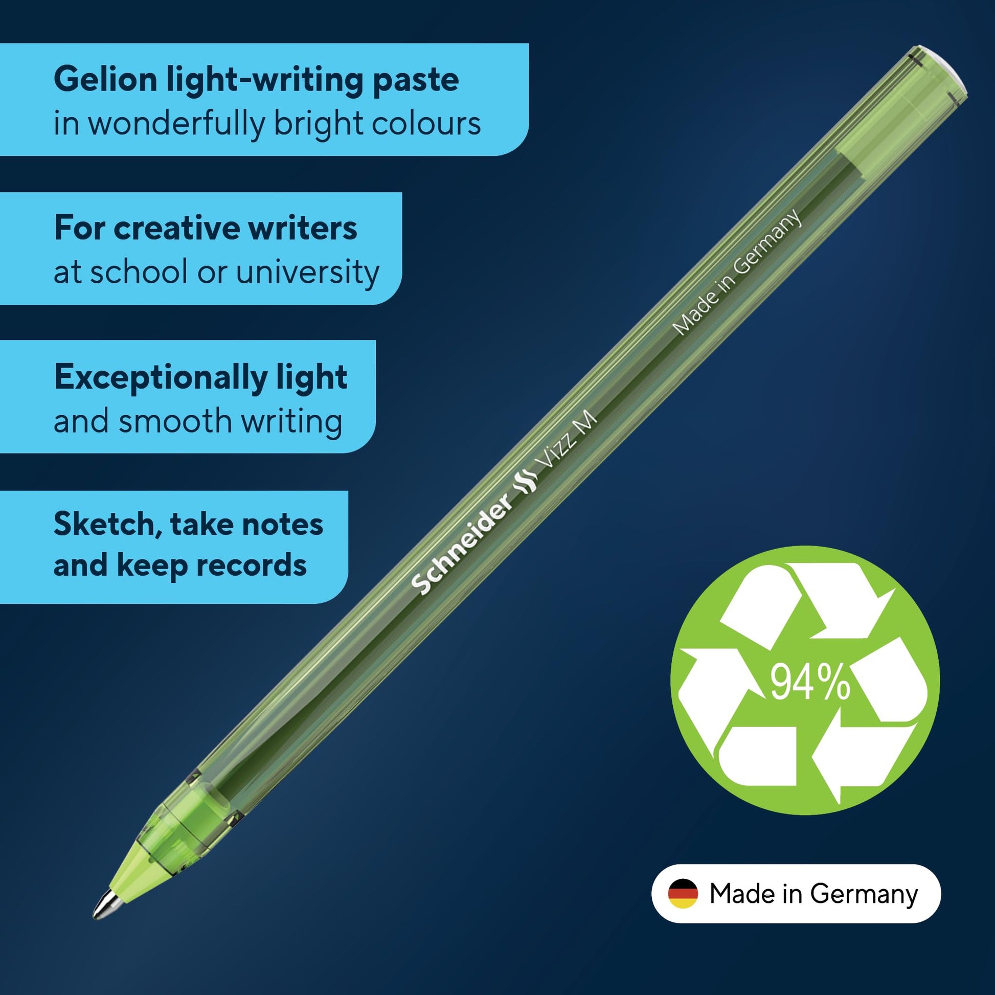 Schneider Vizz 102211 Ballpoint Pen for Easy and Quick Writing - Colour Ink Barrel - Medium Line