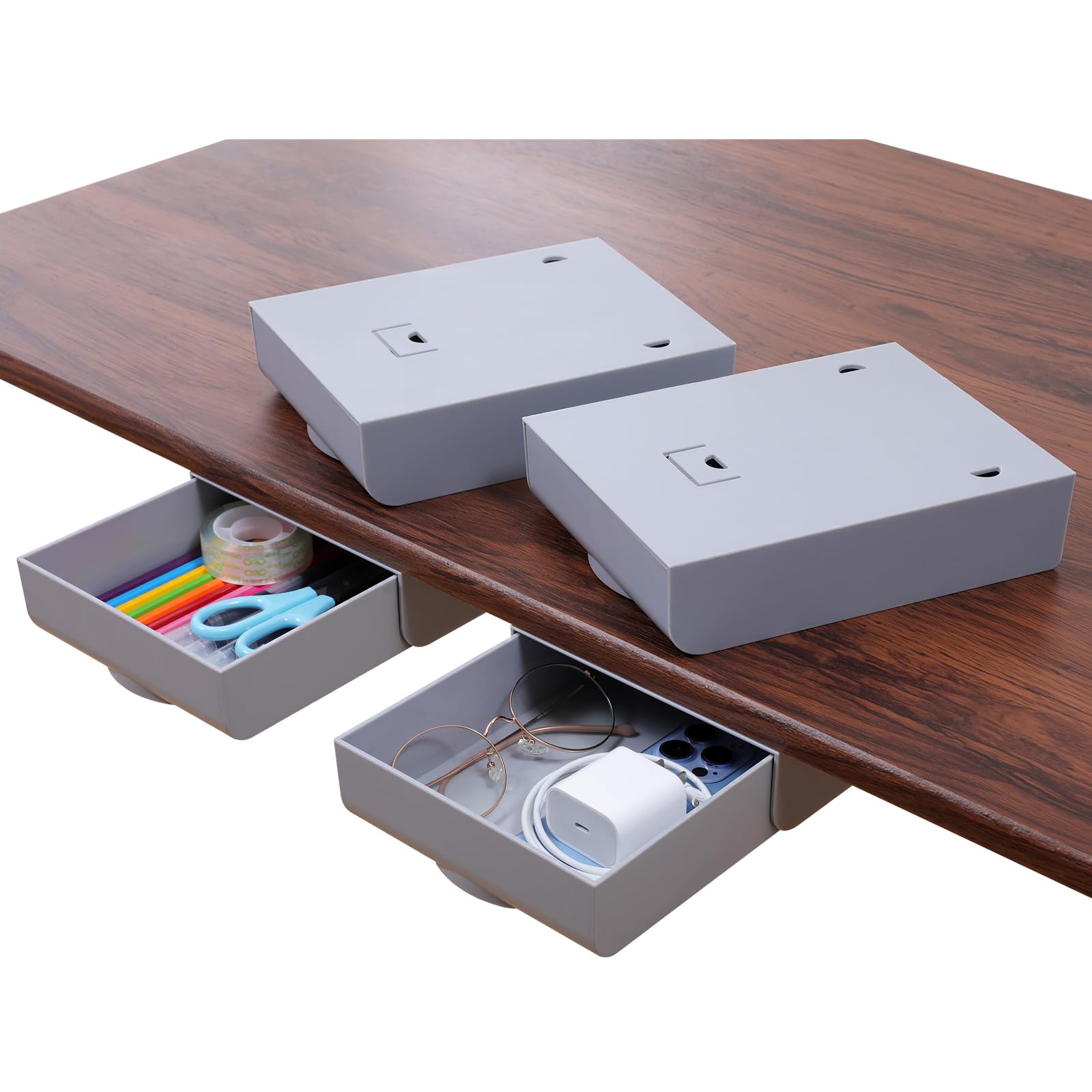 LuluEasy 4 Pack Under Desk Drawer Self-Adhesive Desktop Storage Organizer, Hidden Attachable Slide