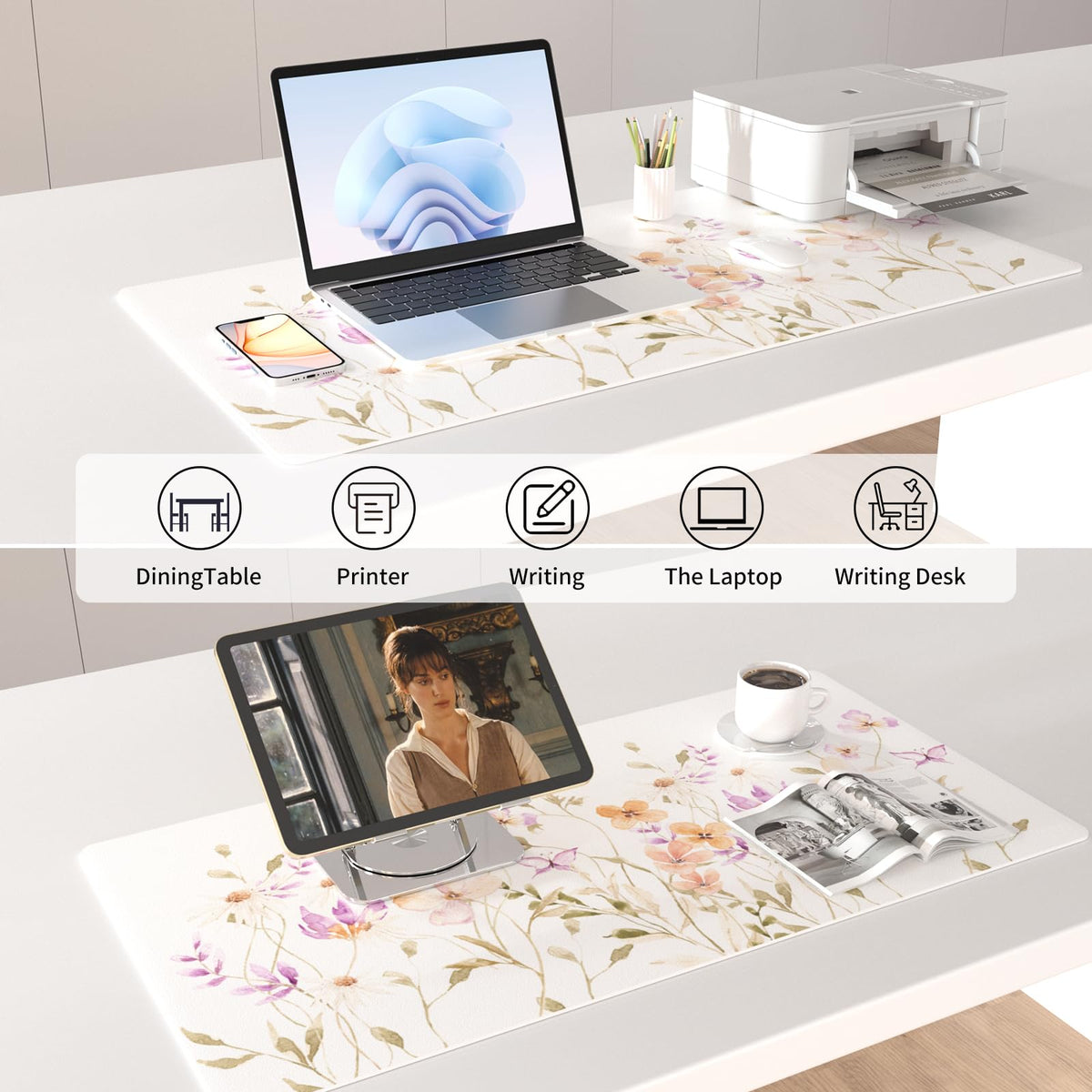 Colorful Star Floral Waterproof Office Desk Mat, 31.5" x 15.7"