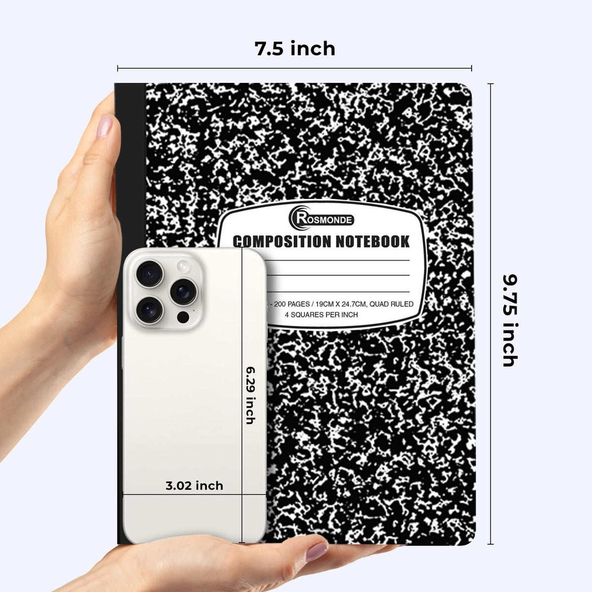 Rosmonde 12 Pack Graph Paper Composition Notebook, 4x4 Grid, 100 Sheets