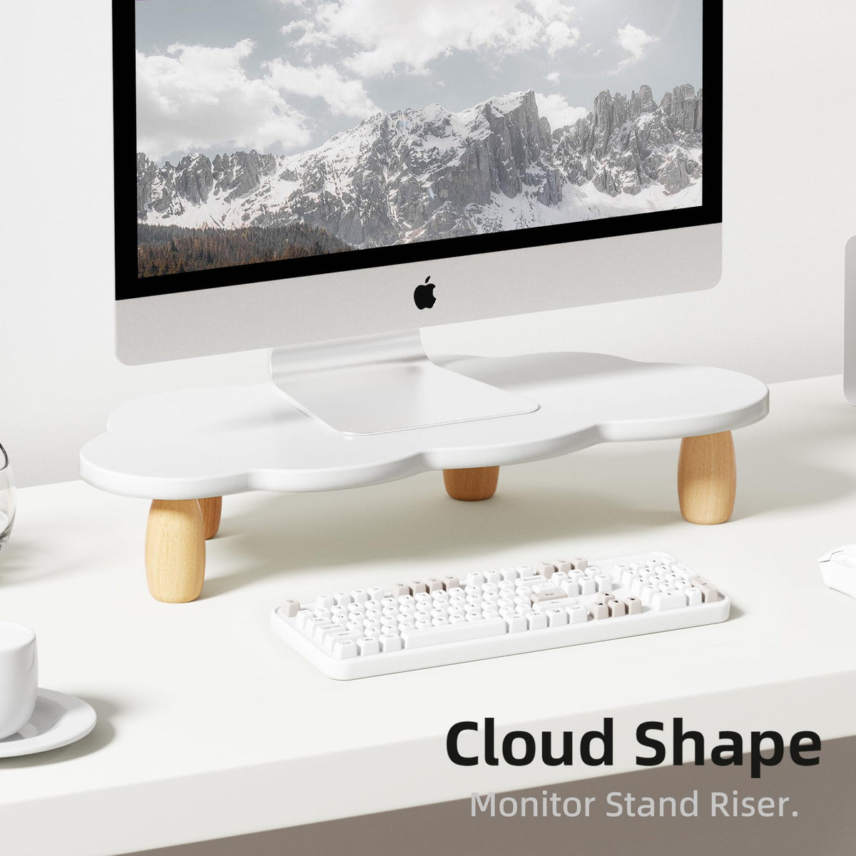 AFOOYO Monitor Stand Riser,Cloud Shape Wood Computer Monitor Stand, 16.5IN Monitor Stand Riser