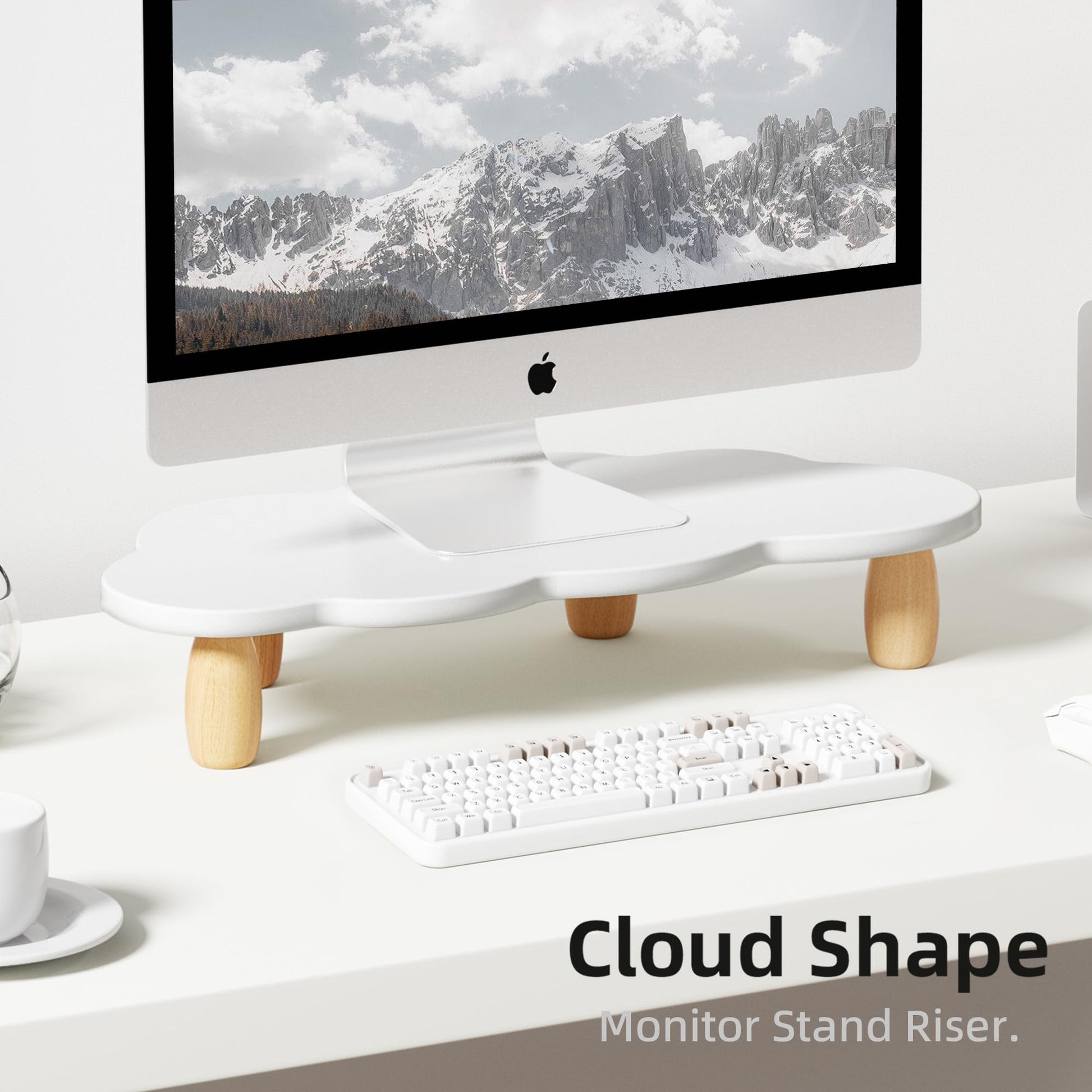 AFOOYO Monitor Stand Riser,Cloud Shape Wood Computer Monitor Stand, 16.5IN Monitor Stand Riser