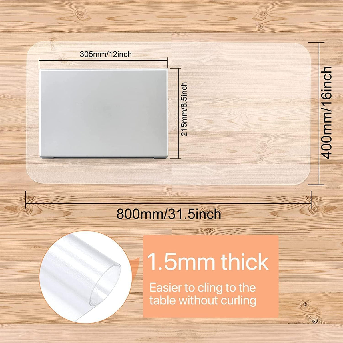 NATRKE Clear Desk Mat Pad, 27.6"x15.7" Large Transparent Computer Desk Mat Plastic Desktop