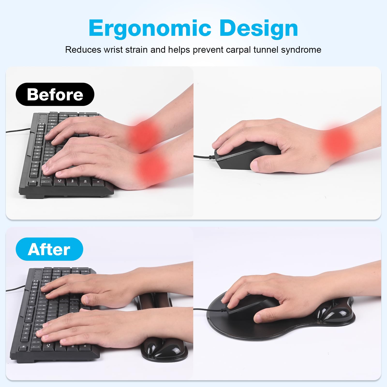 Laokiiy Gel Wrist Rest Mouse Pad Set, Ergonomic Support for Office Gaming