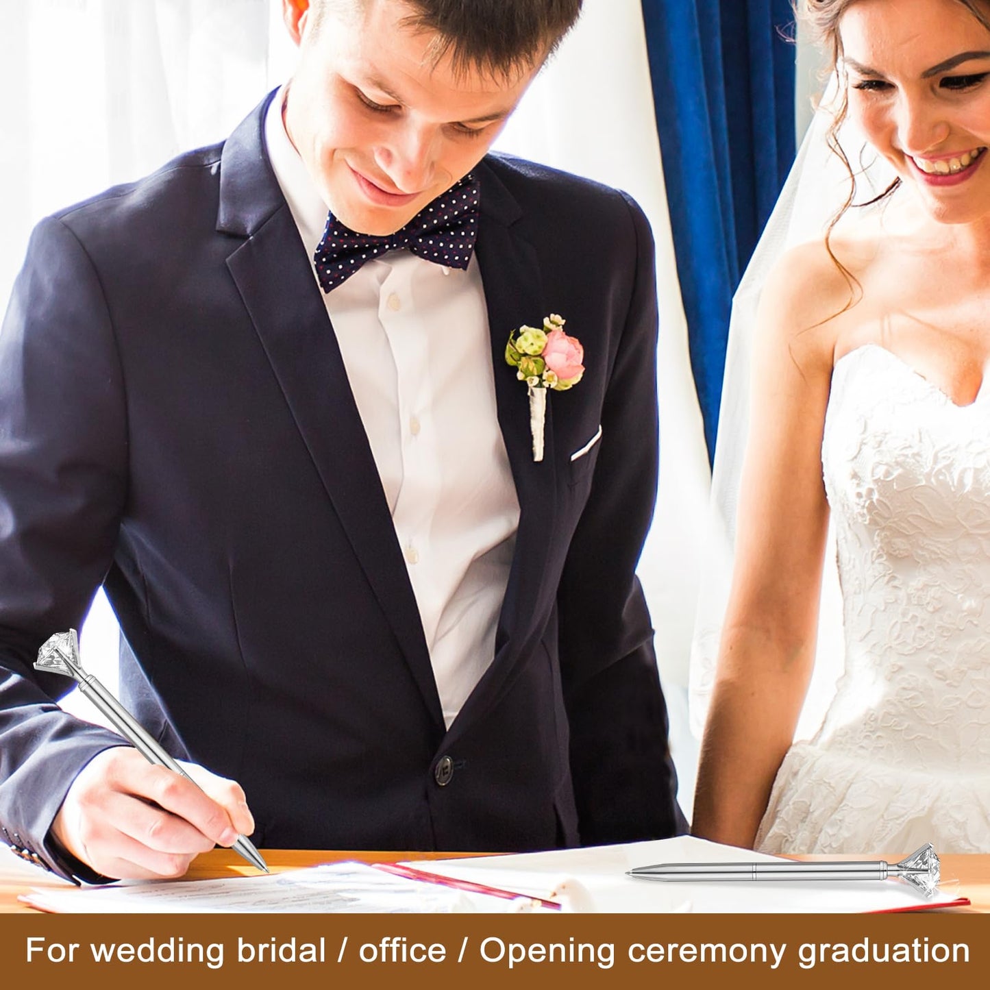 EVNEED 50pcs Big Diamond Pens,Bridal Shower Pen with Black Ink Cute Ballpoint Pen Beautiful Wedding