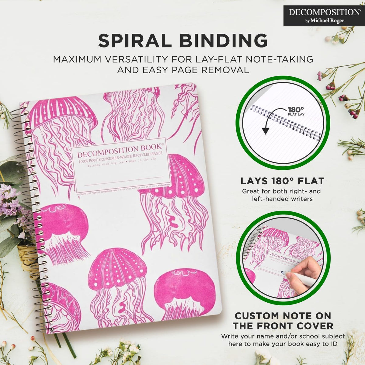 Decomposition Jellyfish College Ruled Spiral Notebook - 9.75 x 7.5 Journal with 160 Lined Pages