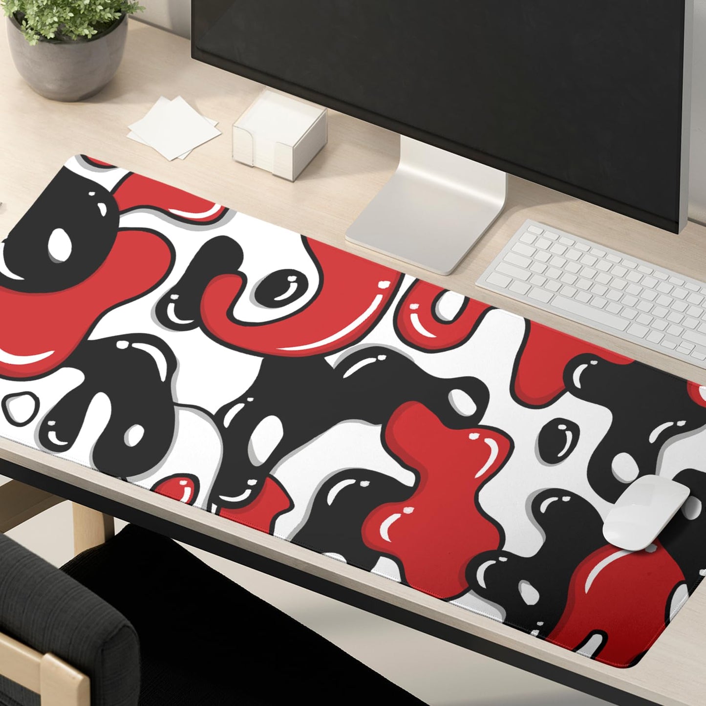 Red Black White Gaming Mouse Pad Geometric Japanese Extended XXL Mouse Pad 35.4X15.7in Full Desk