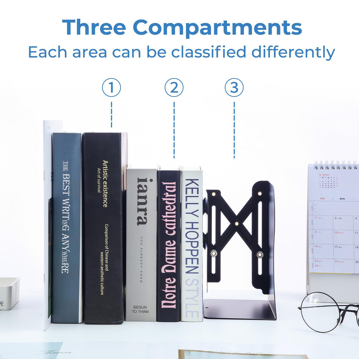 M&G Adjustable Bookends Book Ends for Shelves, Metal Bookend for Heavy Books, Desk Magazine File