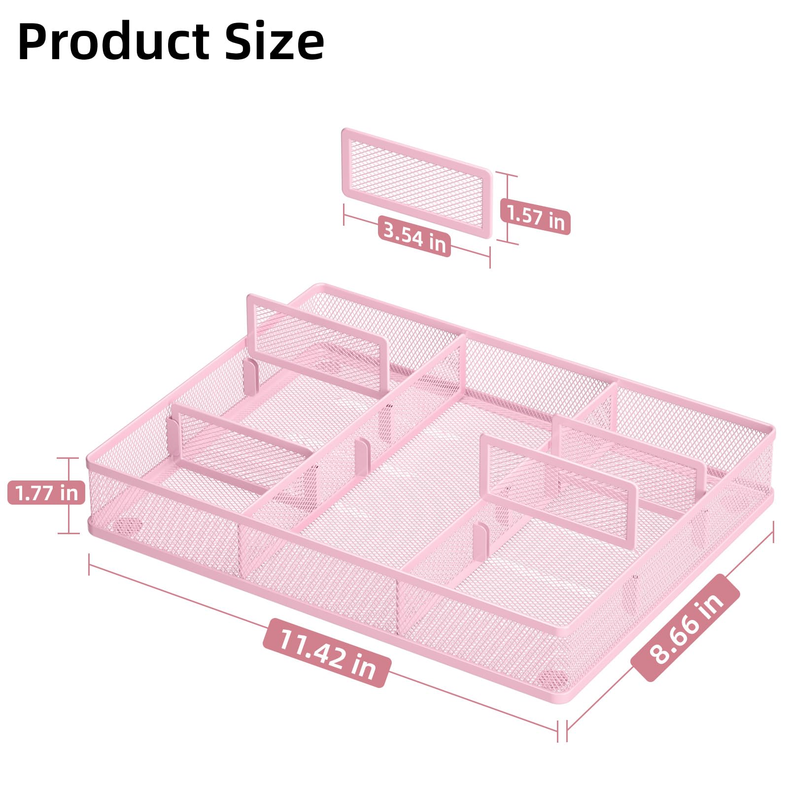 Marbrasse Desk Drawer Organizer, Metal Mesh Drawer Organizer Tray with 5 Adjustable
