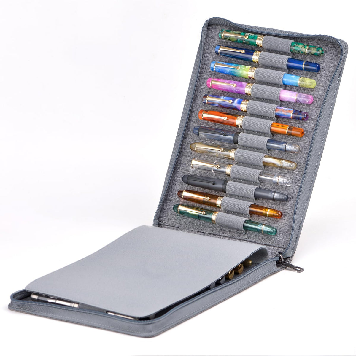 Asvine 24 Fountain Pen Case Gray Organizer Bag - Premium Waterproof Canvas Pen Display Holder