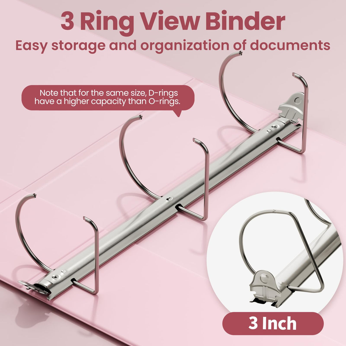 SUNEE 3 Ring Binder 3 Inch D Ring, Clear View Binder Three Ring PVC-Free (Fit 8.5x11 Inches) for