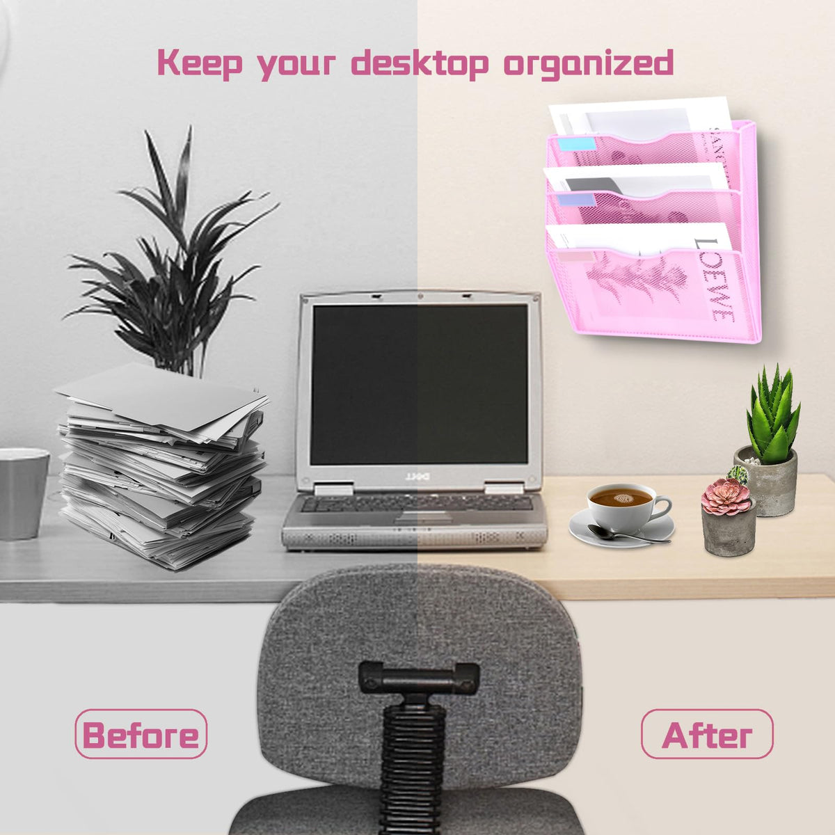 ideallife 3 Pockets Mesh Wall File Holder Organizer Office Hanging File Folder Magazine Rack