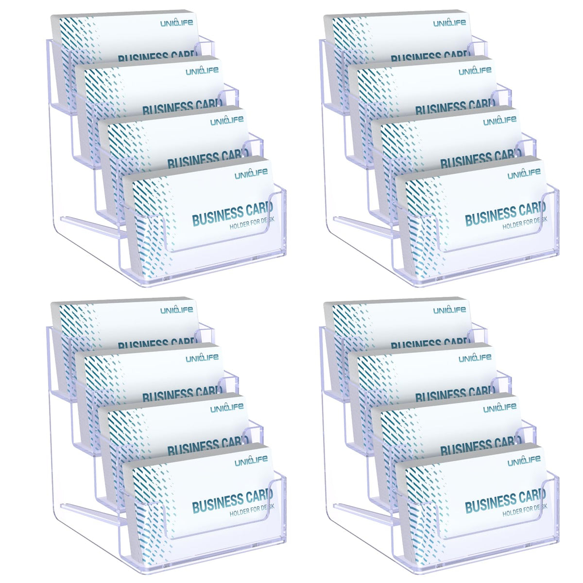 Uniclife 4 Pack Acrylic Business Card Holder for Desk, 240 Card Capacity