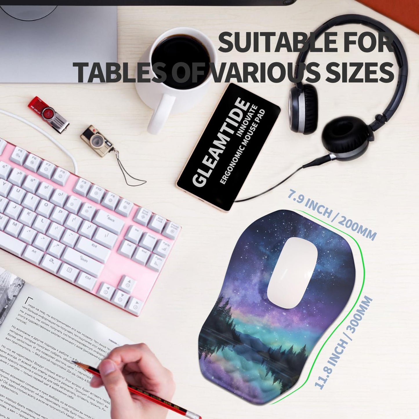 Gleamtide Ergonomic Raised Mouse Pad Wrist Support with Bilateral Slope Memory Foam Mousepad for