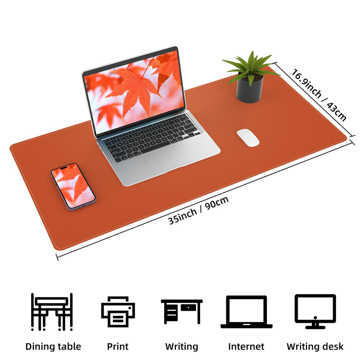 AFIING Cork Desk Mat, 35.4" x 17", Orange,Desk pad Protector