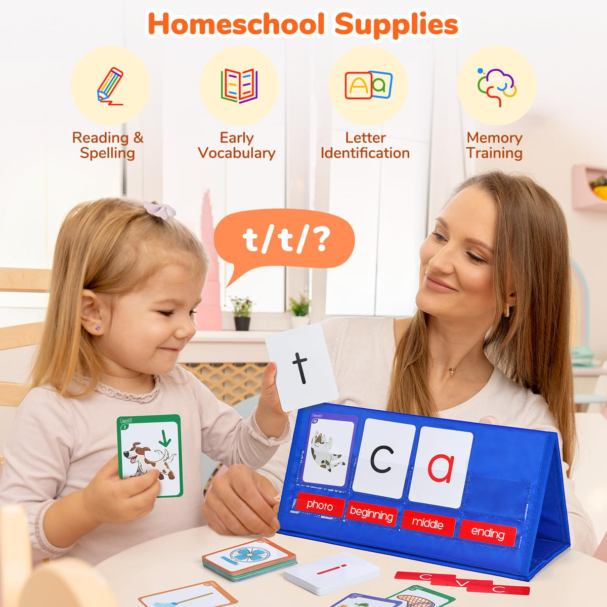 Gamenote CVC Word Builder Pocket Chart, Phonics Cards for Kindergarten