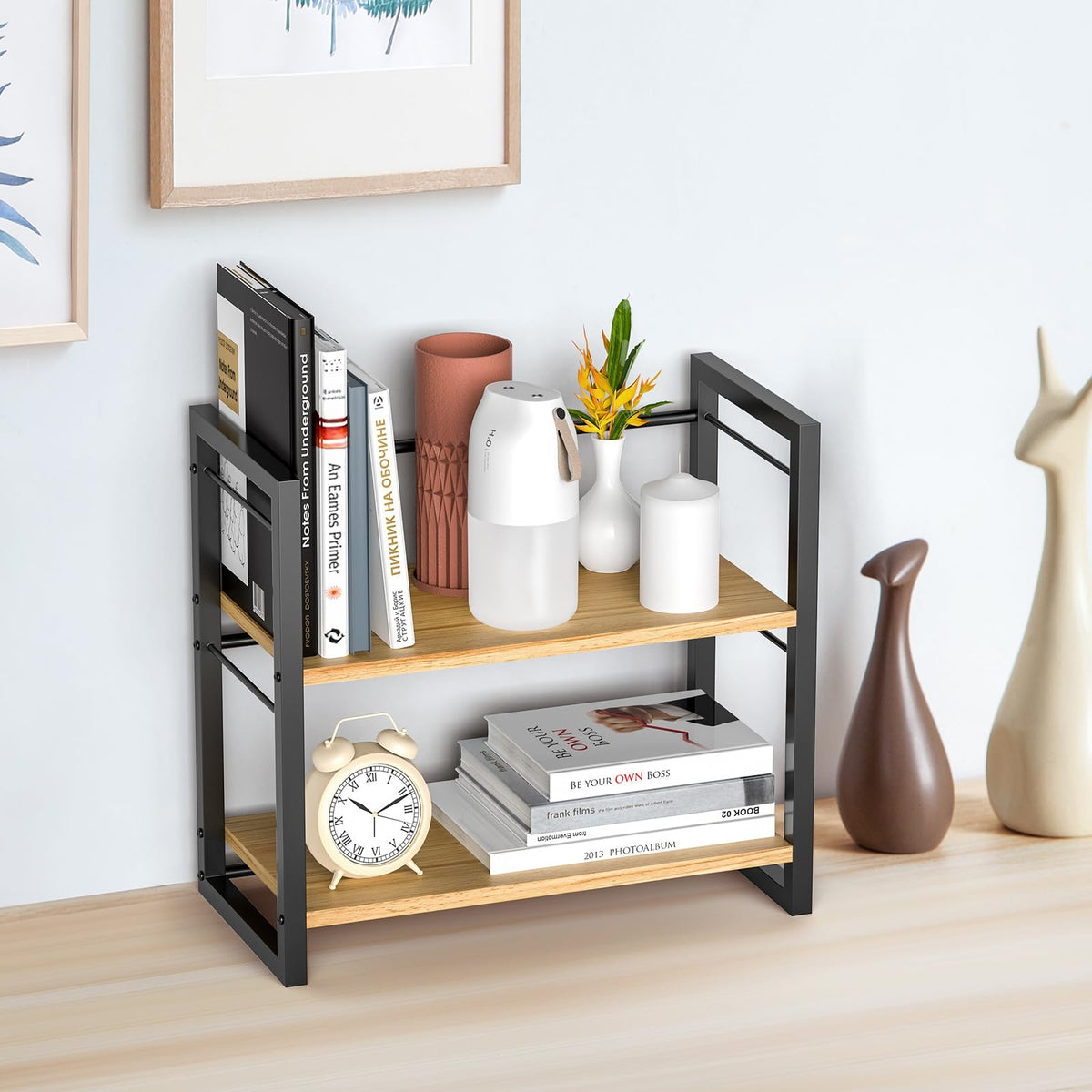 ART-GIFTREE Office Desk Shelf Organizer, Wood Desktop Bookshelf Supplies Storage Rack, Shelf for