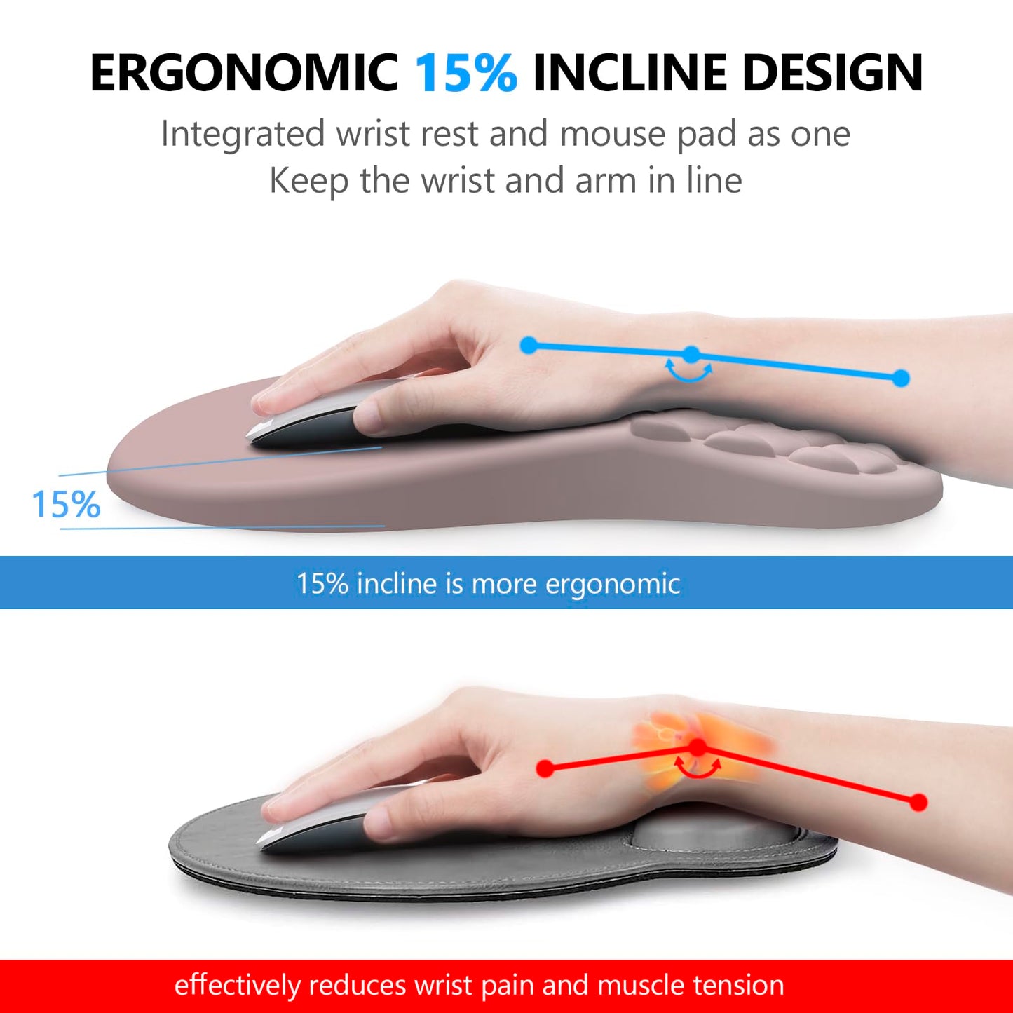 Laokiiy Ergonomic Mouse Pad Wrist Support, 2 in 1 Keyboard Wrist Rest Set