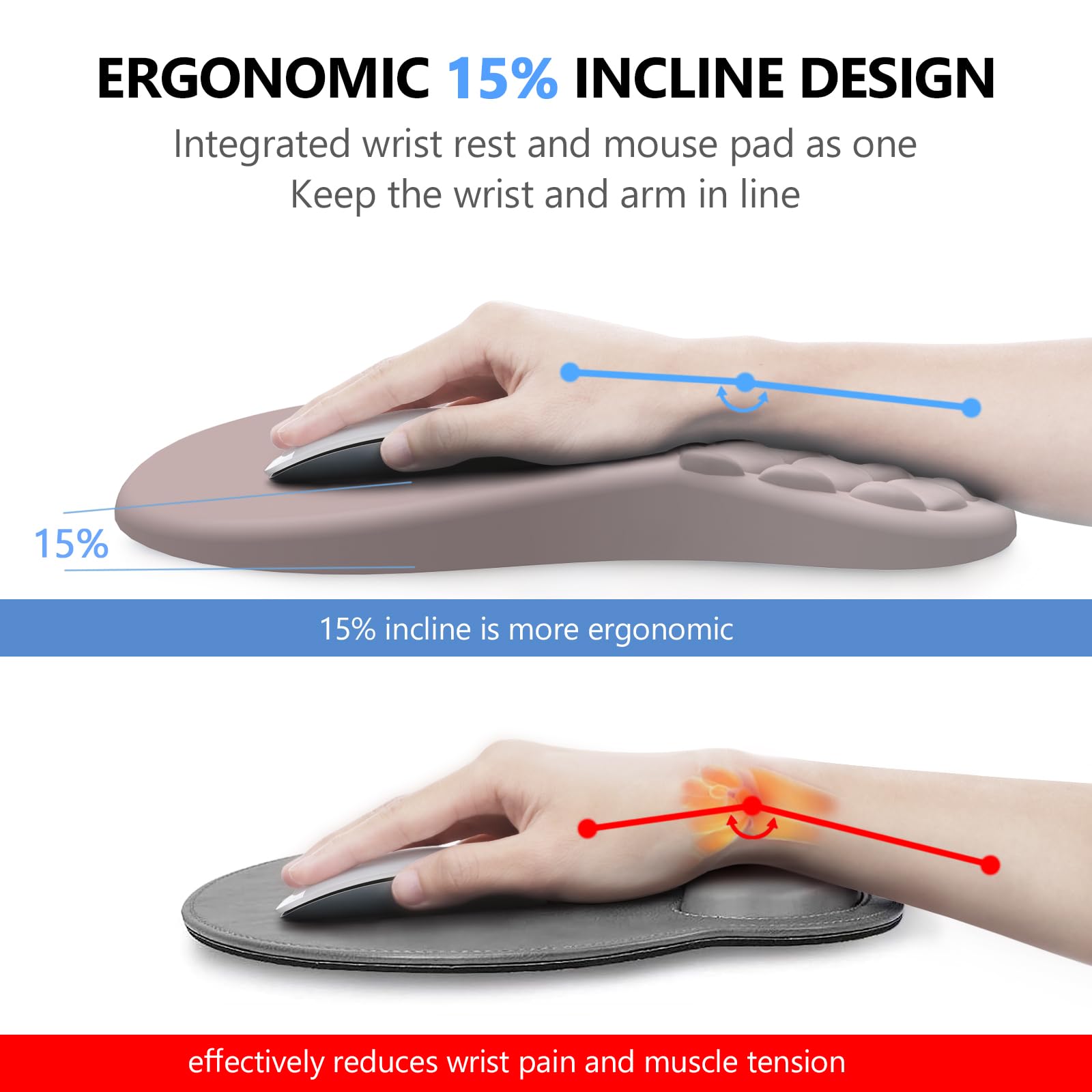 Laokiiy Ergonomic Mouse Pad Wrist Support, 2 in 1 Keyboard Wrist Rest Set
