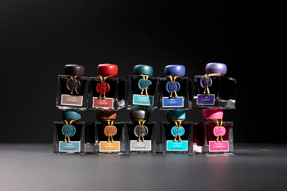 J. Herbin 1670 Anniversary Inks - Gold Sheen 50 ml Bottled - Blue Ocean (Deep Blue Ink)