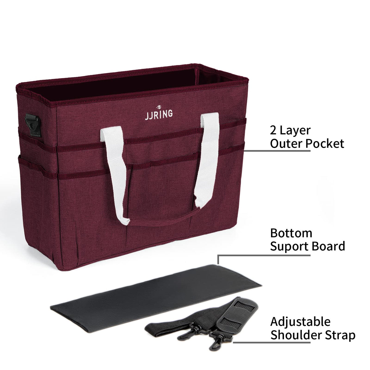 JJRING Craft Organizer Tote Bag Large Art Storage Caddy Dark Red