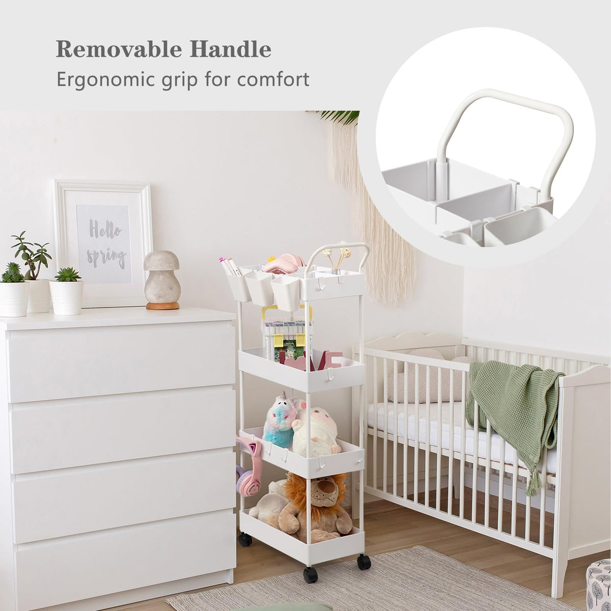 danpinera Storage Cart, 4 Tier Narrow Rolling Storage with Wheels & Dividers, Bathroom Organizer