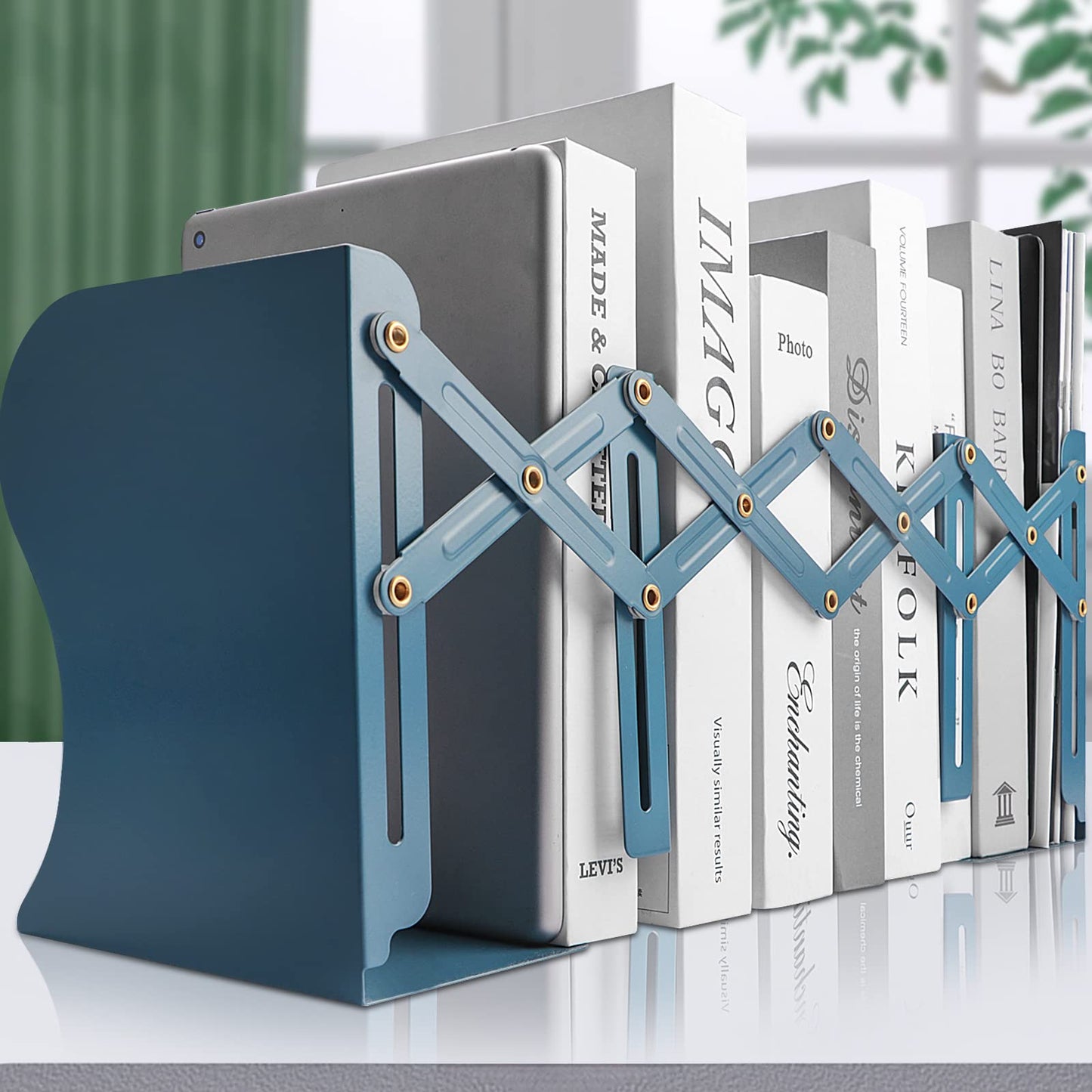 Non Skid Book Ends to Hold Books, Carooyac Heavy Duty Bookends Adjustable Book End, Metal Bookends
