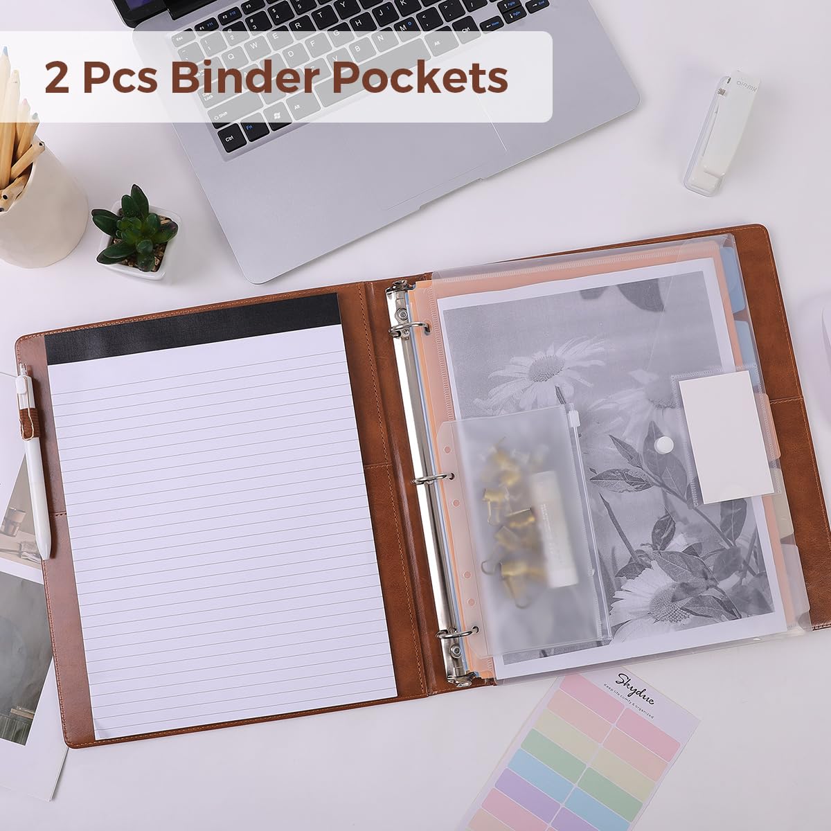 SKYDUE 3 Ring Binder with Clipboard,1 Inch Binder, 13.2" × 10.2" PU Clipboard Binder with Notepad &